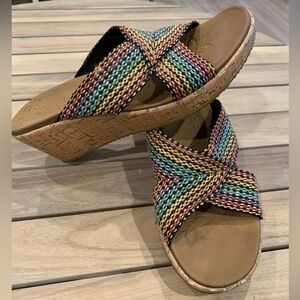 Skechers Beverlee Multi Color Wedges Cork Shoes Sandals Women's Size 10